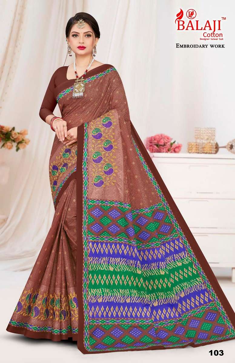 Balaji Shyam Sundari With Embroidery Work -Cotton Saree -Wholesale Catalog