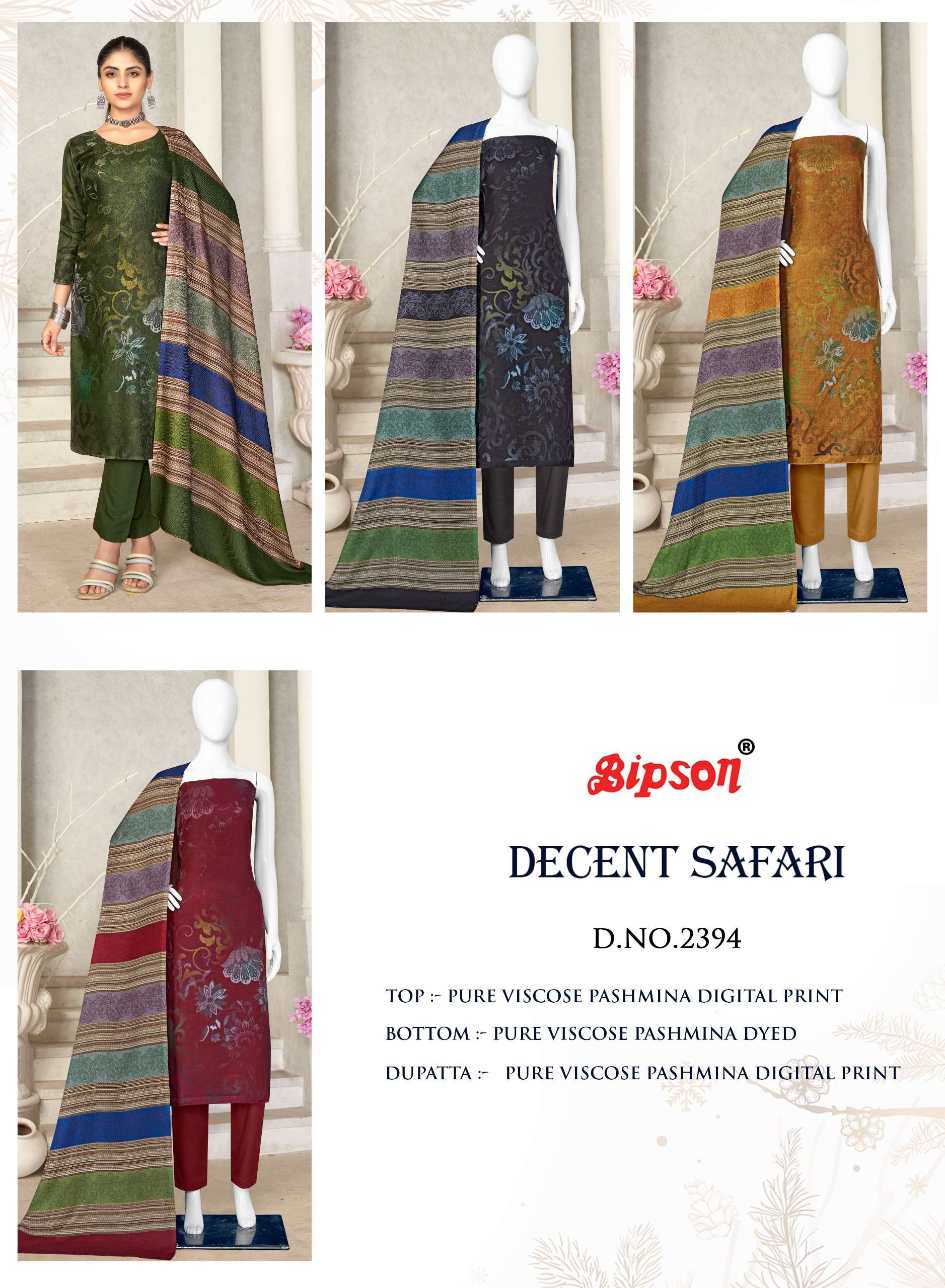 Bipson Decent Safari 2394 Viscose Digital Printed Dress Material Wholesale catalog