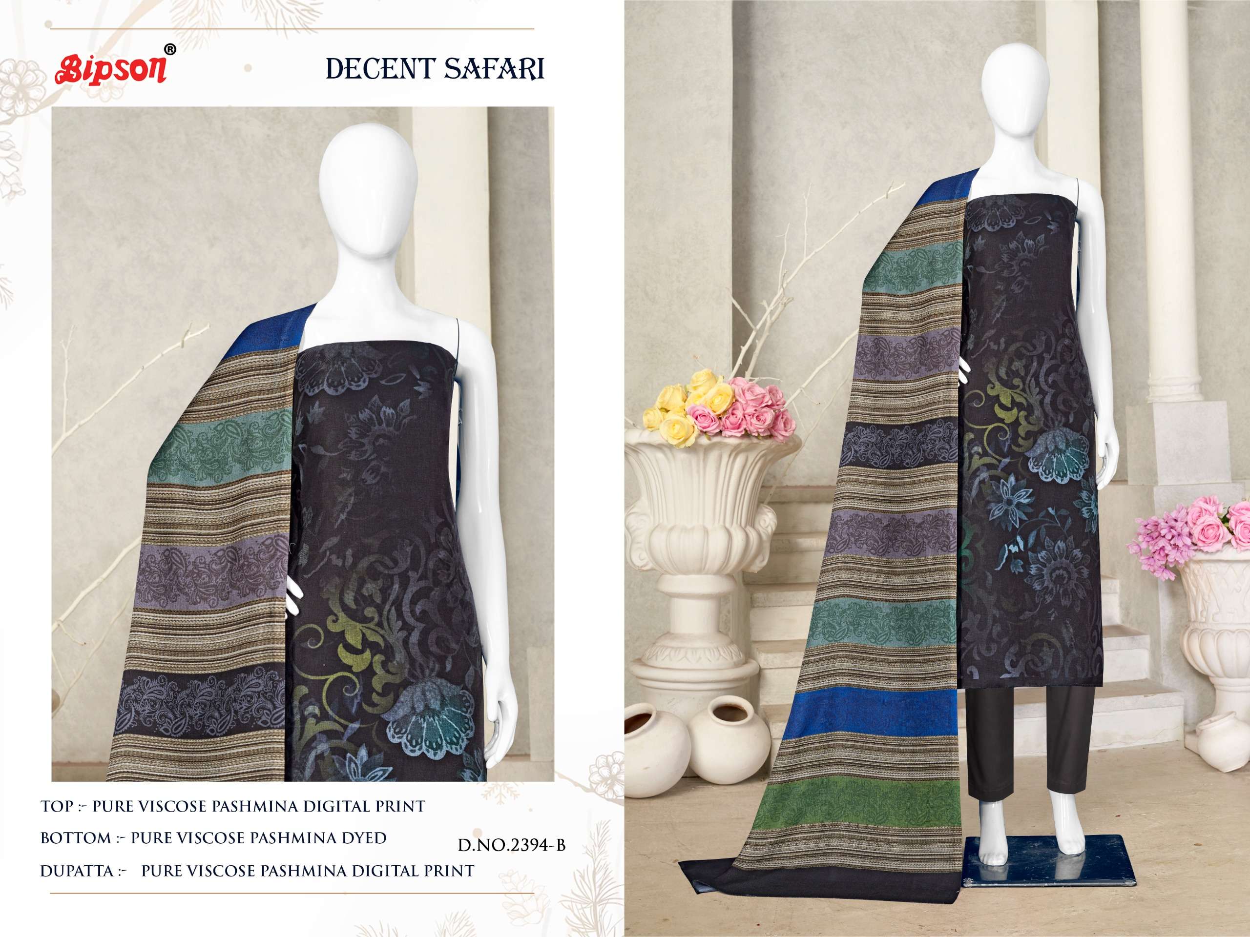 Bipson Decent Safari 2394 Viscose Digital Printed Dress Material Wholesale catalog
