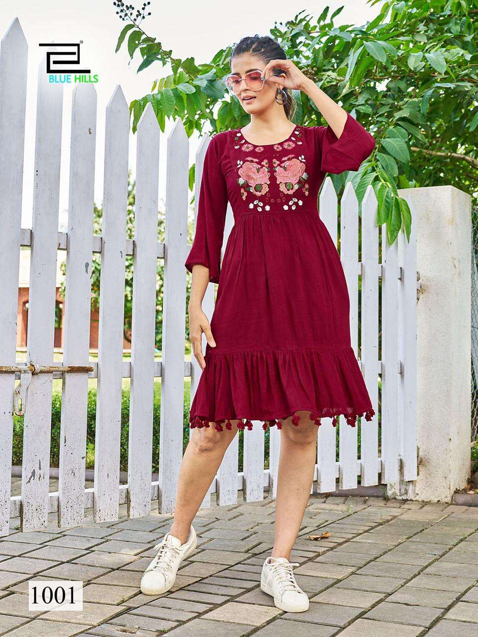 Blue hills Kiara Wrinkle rayon Kurti Wholesale catalog