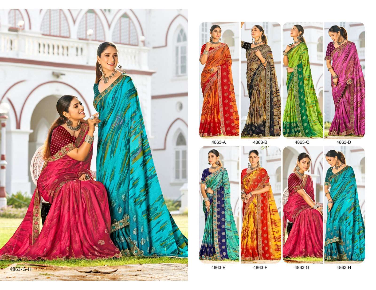 Blue Stone By Inder Silk Moss Chiffon Saree Wholesale catalog