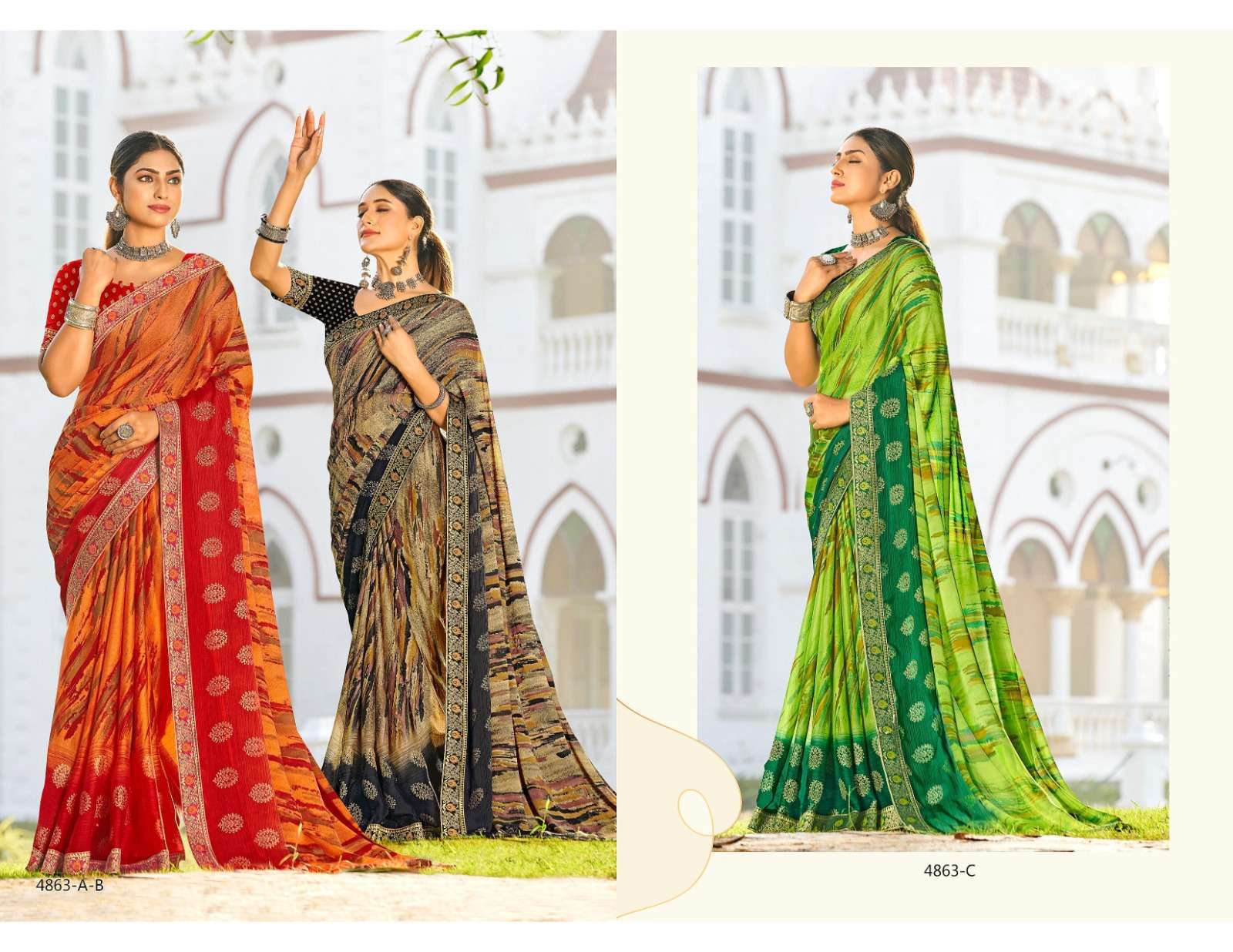 Blue Stone By Inder Silk Moss Chiffon Saree Wholesale catalog