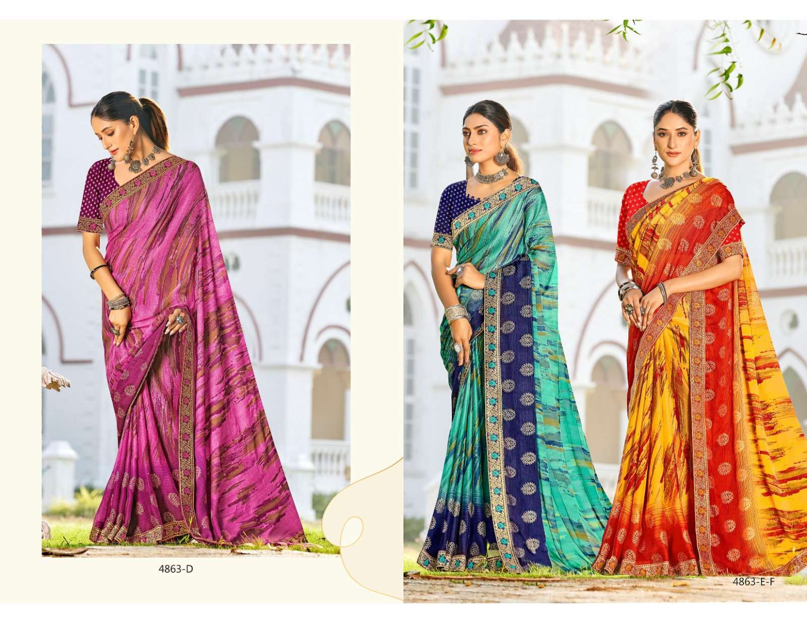 Blue Stone By Inder Silk Moss Chiffon Saree Wholesale catalog