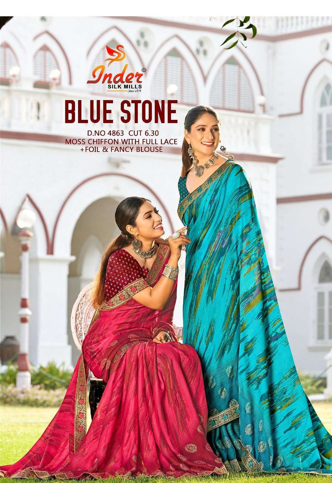 Blue Stone By Inder Silk Moss Chiffon Saree Wholesale catalog