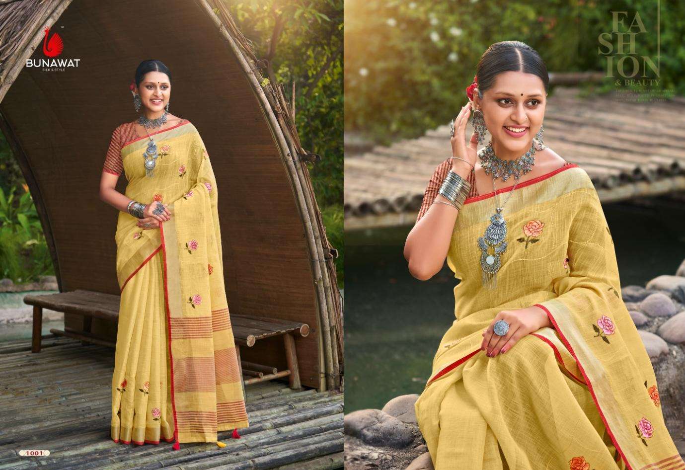 BUNAWAT LINEN WEAVES Embroidery Work Saree Wholesale catalog