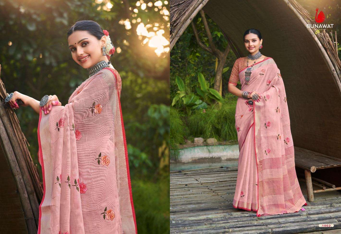 BUNAWAT LINEN WEAVES Embroidery Work Saree Wholesale catalog