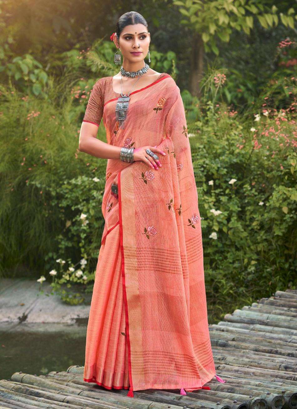 BUNAWAT LINEN WEAVES Embroidery Work Saree Wholesale catalog