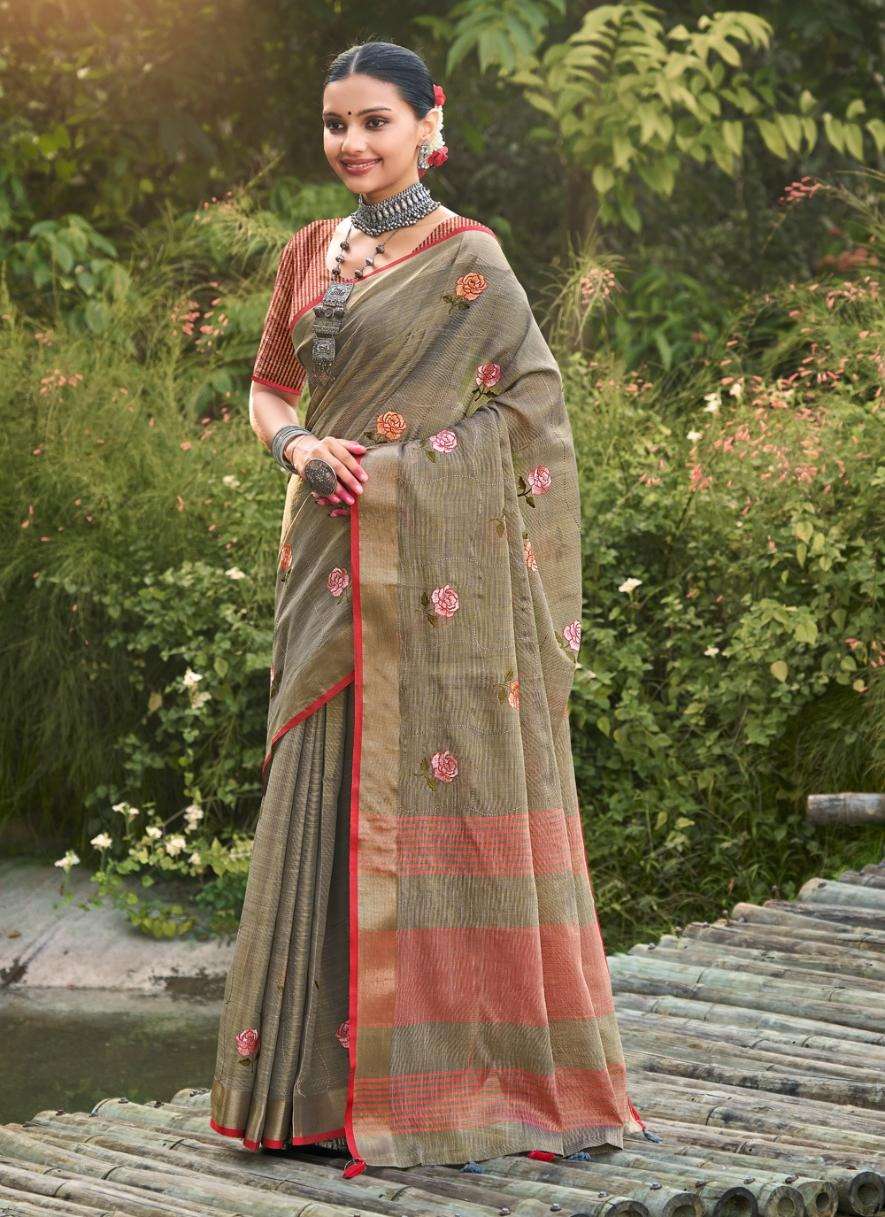 BUNAWAT LINEN WEAVES Embroidery Work Saree Wholesale catalog