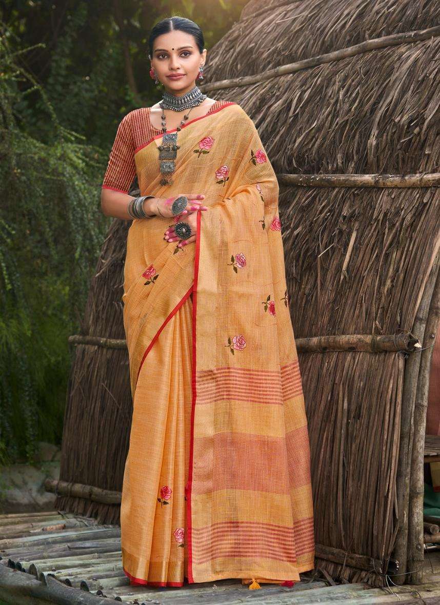BUNAWAT LINEN WEAVES Embroidery Work Saree Wholesale catalog