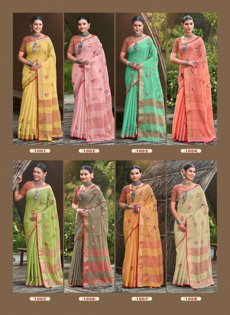 BUNAWAT LINEN WEAVES Embroidery Work Saree Wholesale catalog