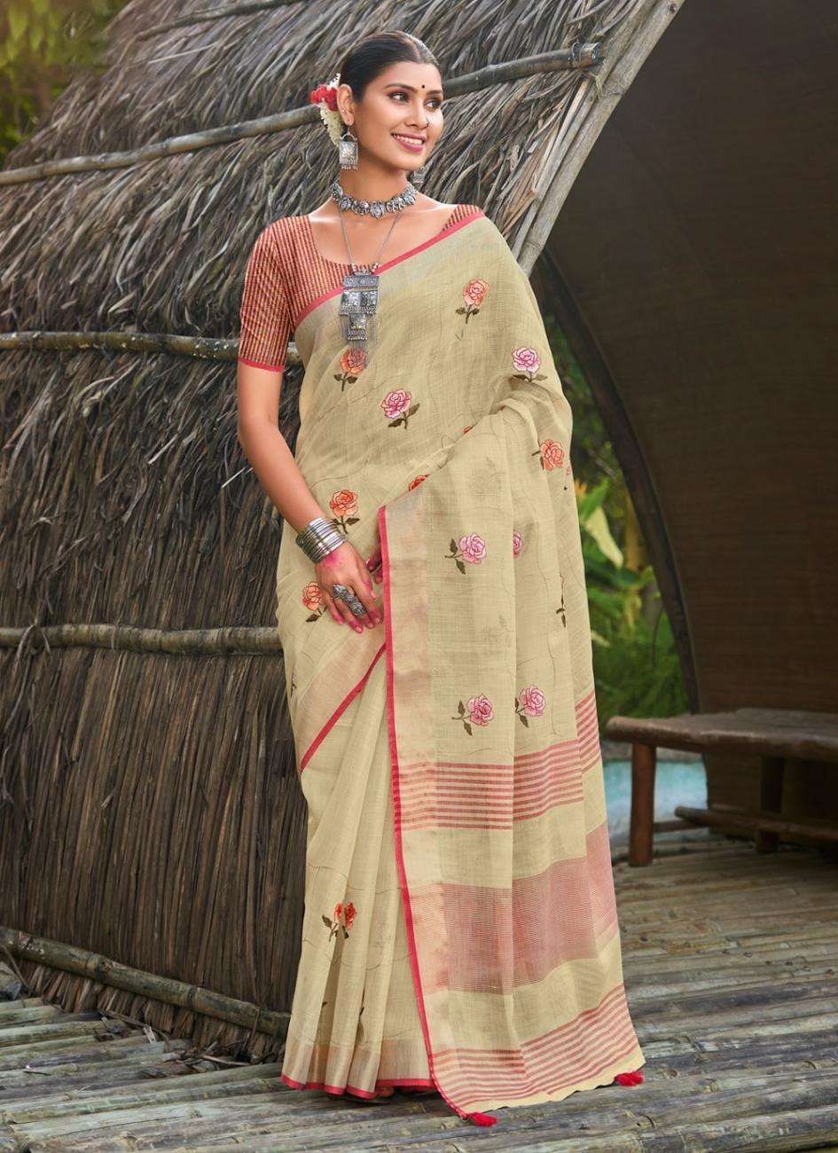 BUNAWAT LINEN WEAVES Embroidery Work Saree Wholesale catalog