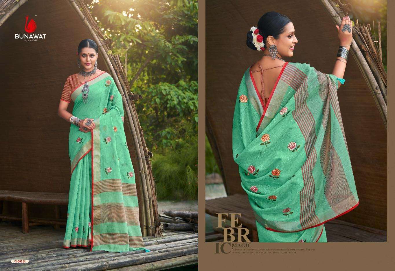 BUNAWAT LINEN WEAVES Embroidery Work Saree Wholesale catalog