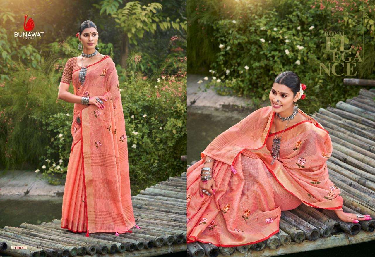 BUNAWAT LINEN WEAVES Embroidery Work Saree Wholesale catalog
