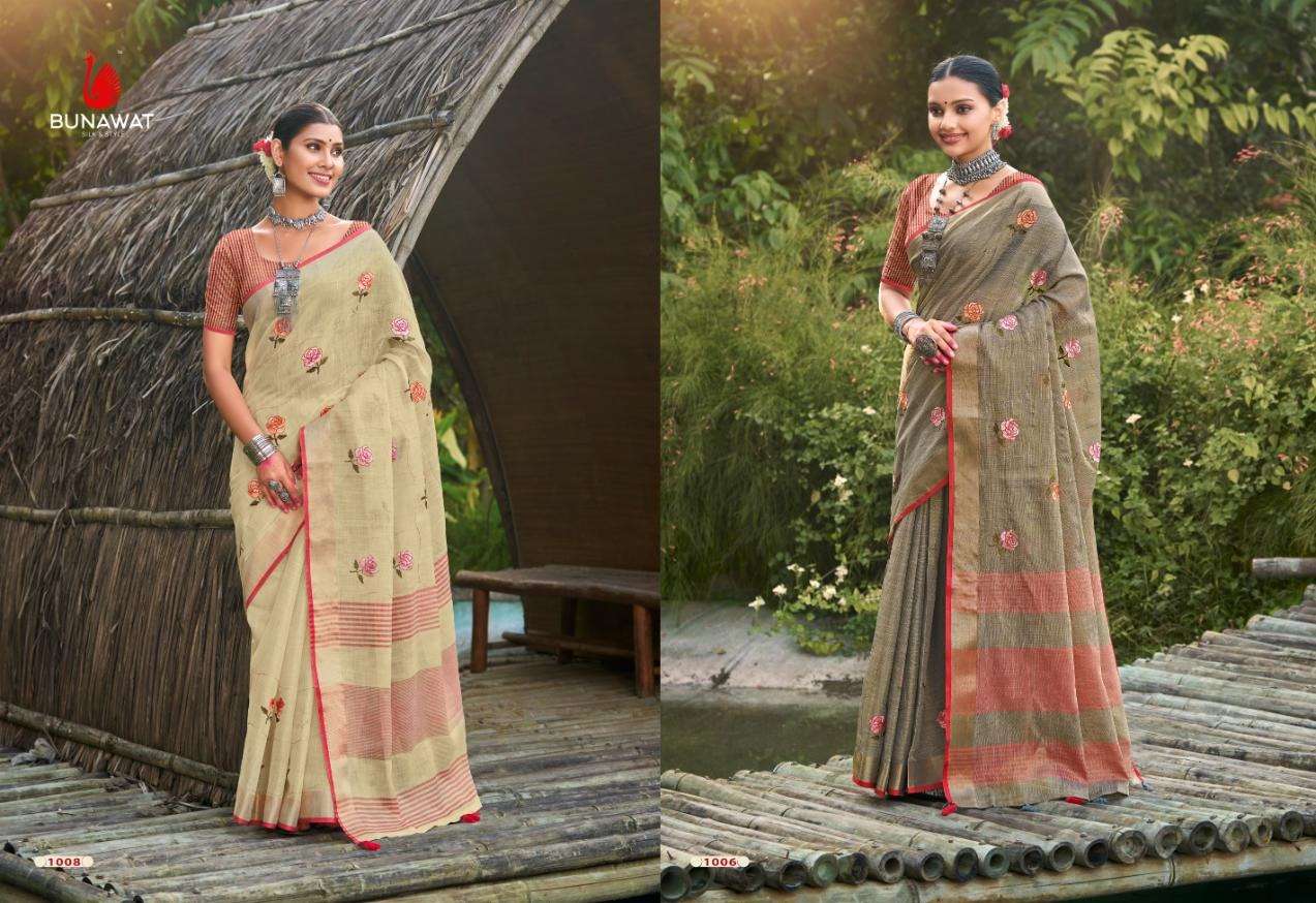 BUNAWAT LINEN WEAVES Embroidery Work Saree Wholesale catalog