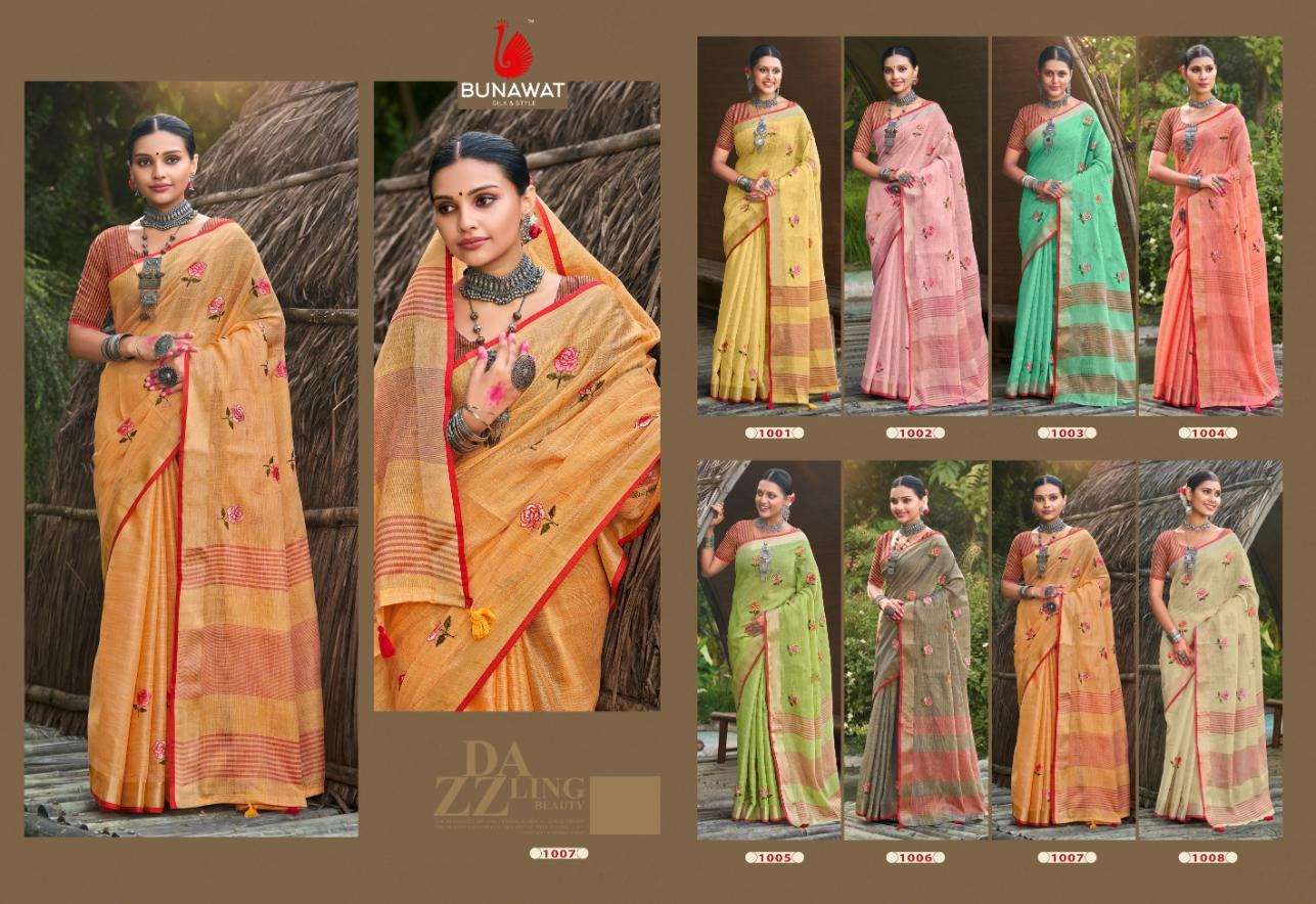 BUNAWAT LINEN WEAVES Embroidery Work Saree Wholesale catalog