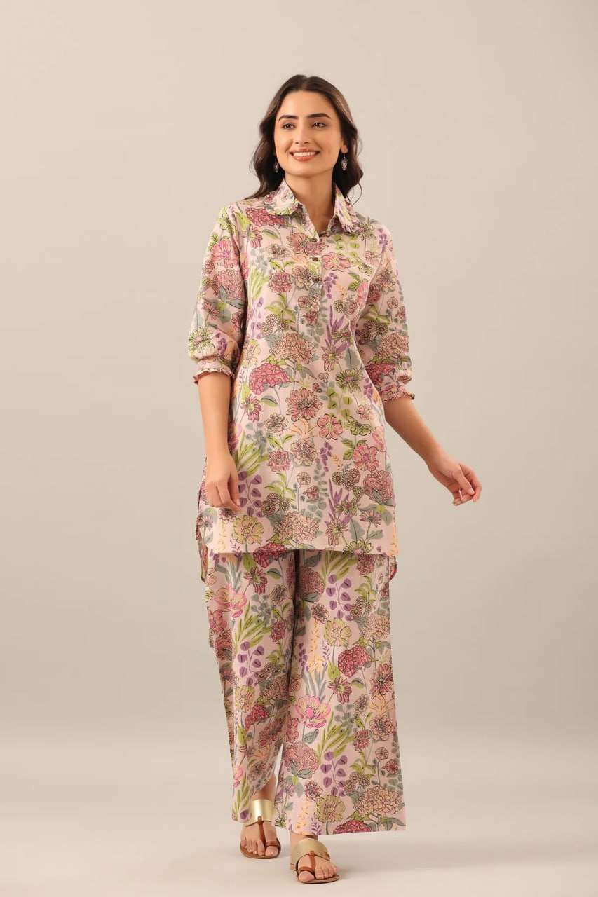 Cod 73 Cotton Blend Printed Co Ord Set Top And Plazoo Kurti Wholesale catalog