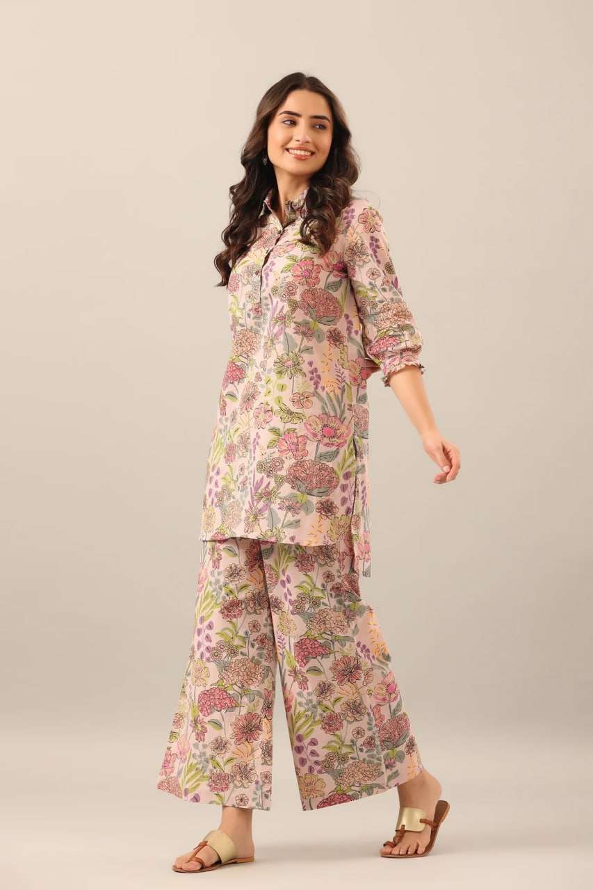 Cod 73 Cotton Blend Printed Co Ord Set Top And Plazoo Kurti Wholesale catalog