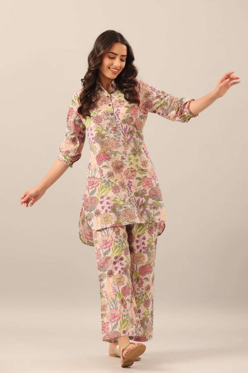 Cod 73 Cotton Blend Printed Co Ord Set Top And Plazoo Kurti Wholesale catalog