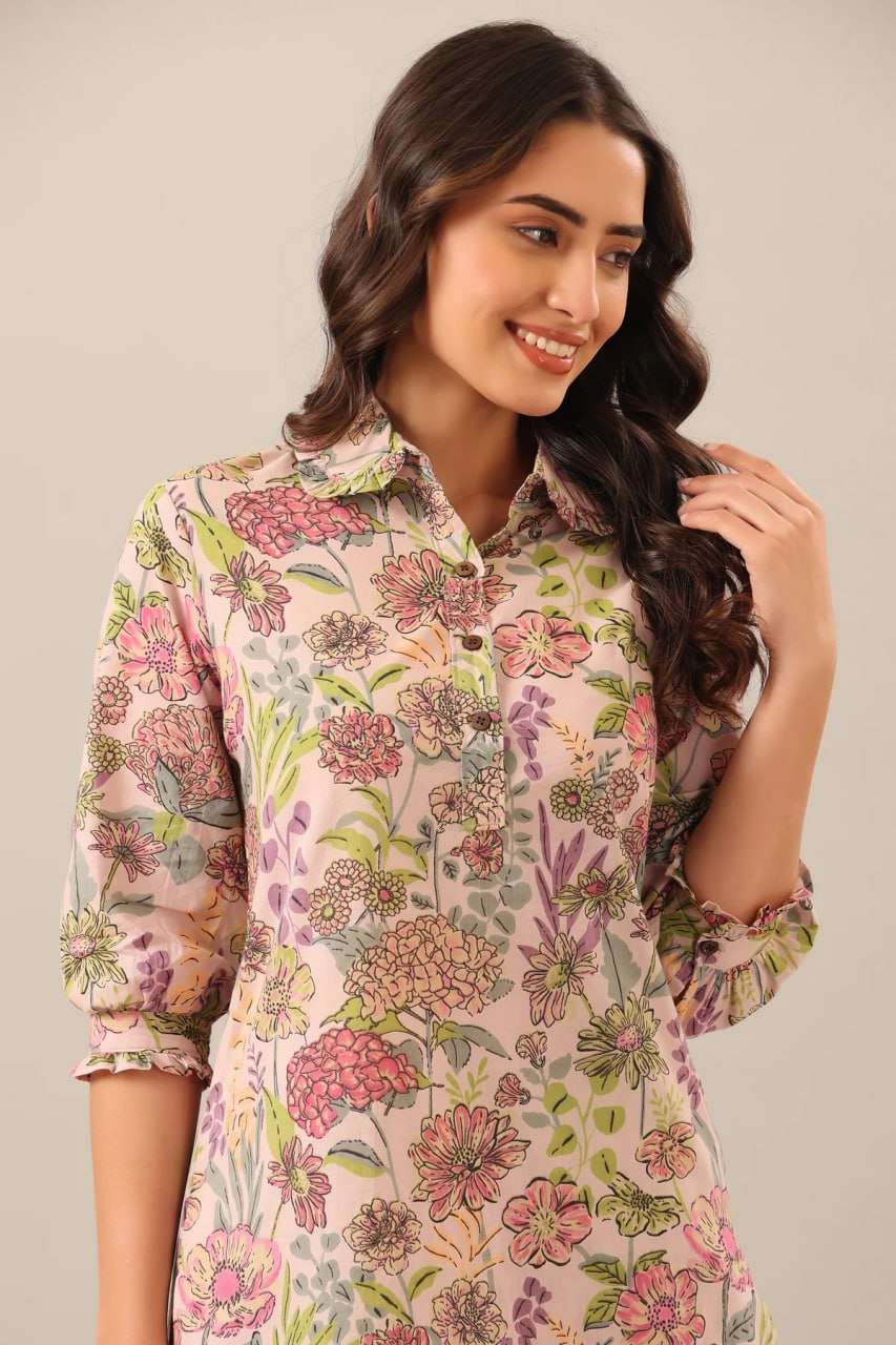 Cod 73 Cotton Blend Printed Co Ord Set Top And Plazoo Kurti Wholesale catalog