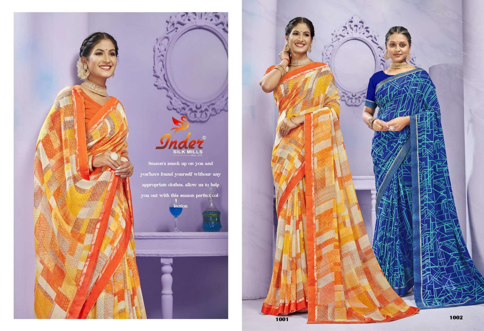 Creation Saree By Inder Silk Printed Sarees Wholesale catalog