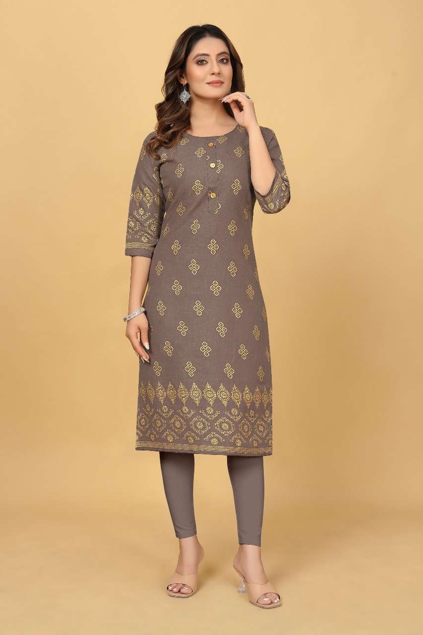 D 45 Ruby Cotton Foil Gold Printed Kurti Wholesale catalog