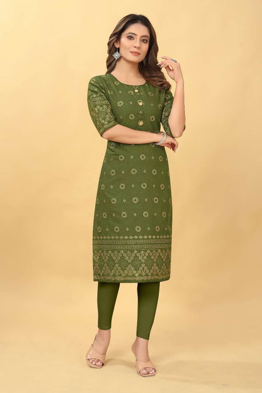 D 45 Ruby Cotton Foil Gold Printed Kurti Wholesale catalog