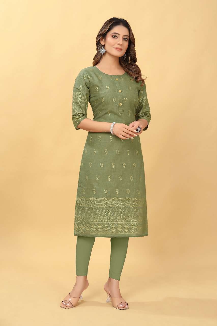 D 45 Ruby Cotton Foil Gold Printed Kurti Wholesale catalog