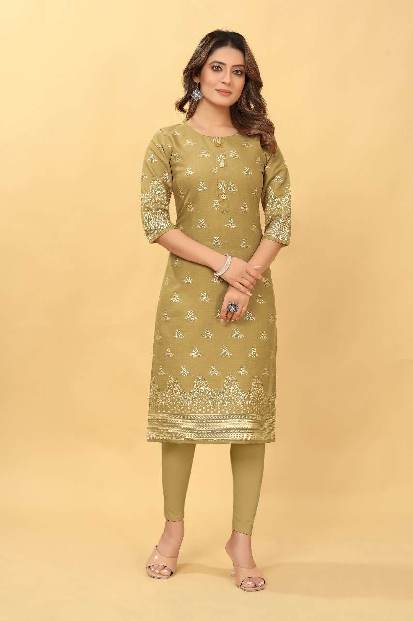 D 45 Ruby Cotton Foil Gold Printed Kurti Wholesale catalog
