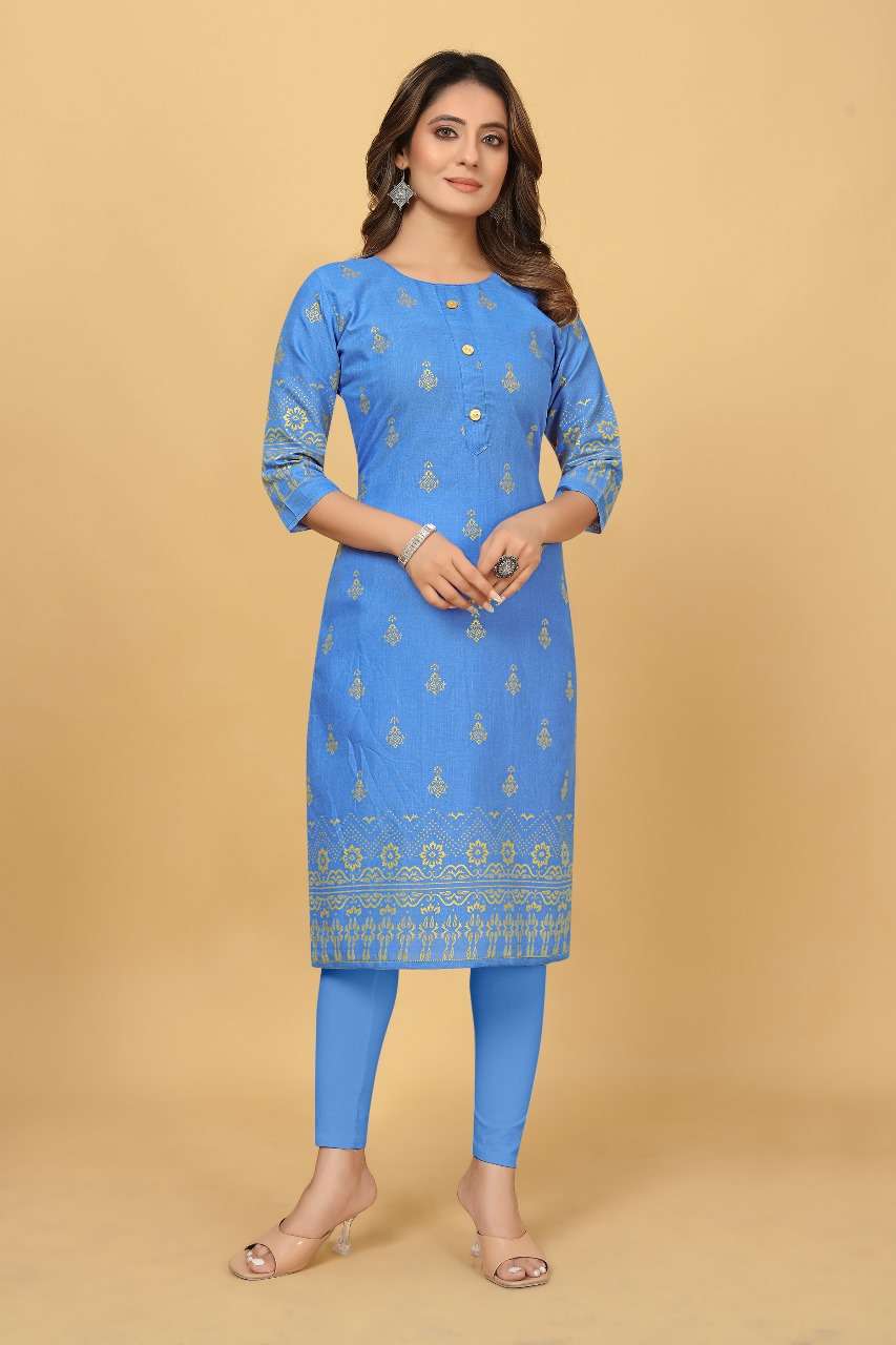D 45 Ruby Cotton Foil Gold Printed Kurti Wholesale catalog