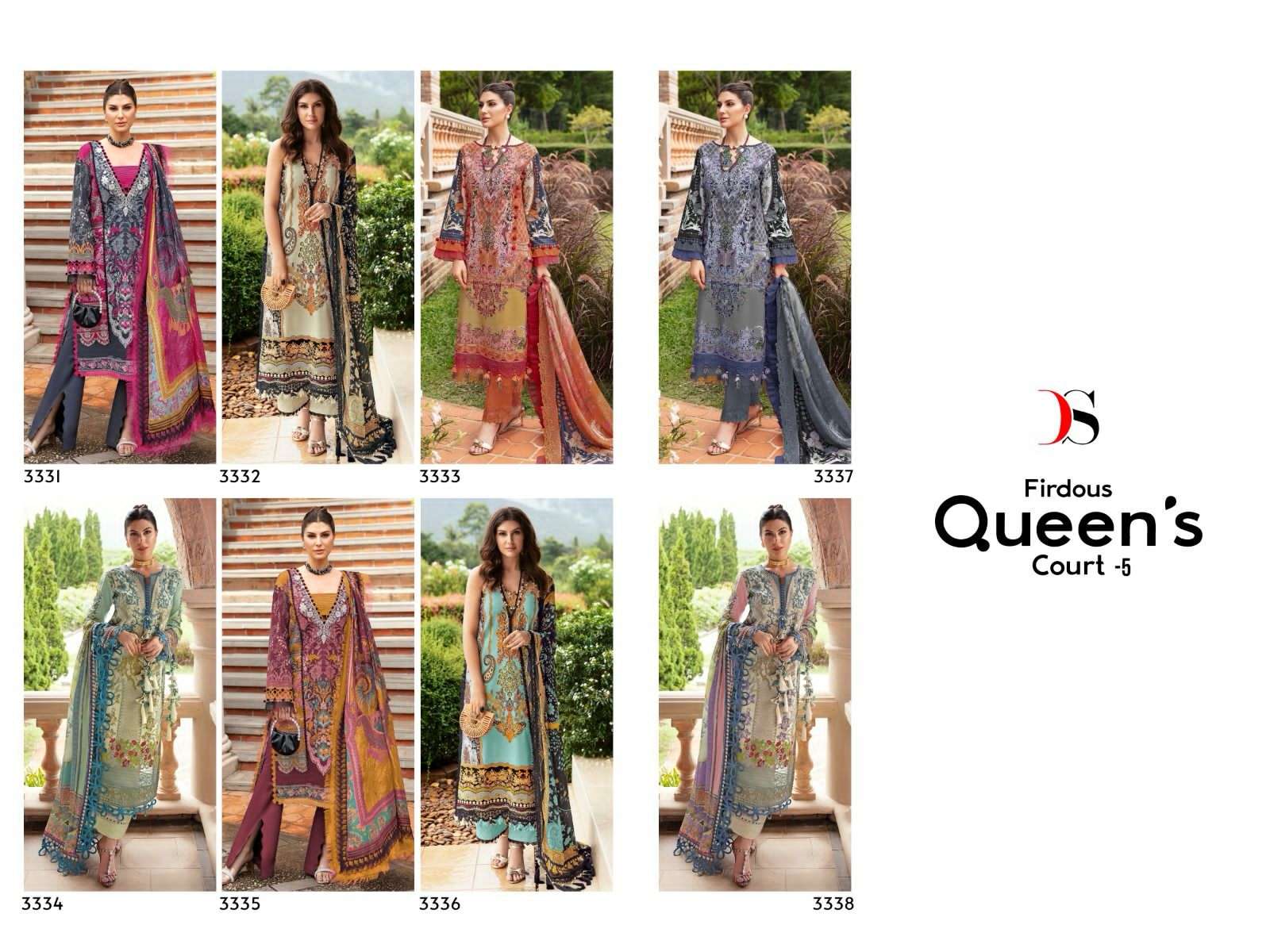 Deepsy Firdous Queens Court 5 Cotton Dupatta Pakistani Suits Wholesale catalog