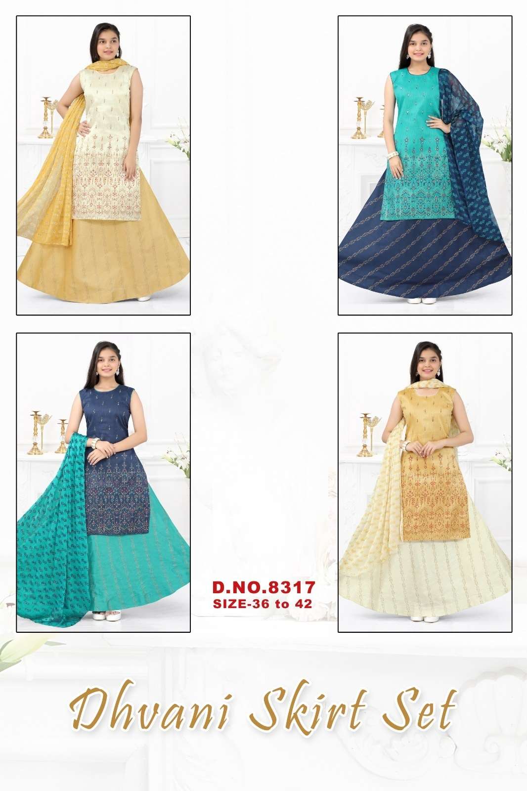 Dhvani 8317 Silk Printed Kurti Skirt With Dupatta Wholesale catalog