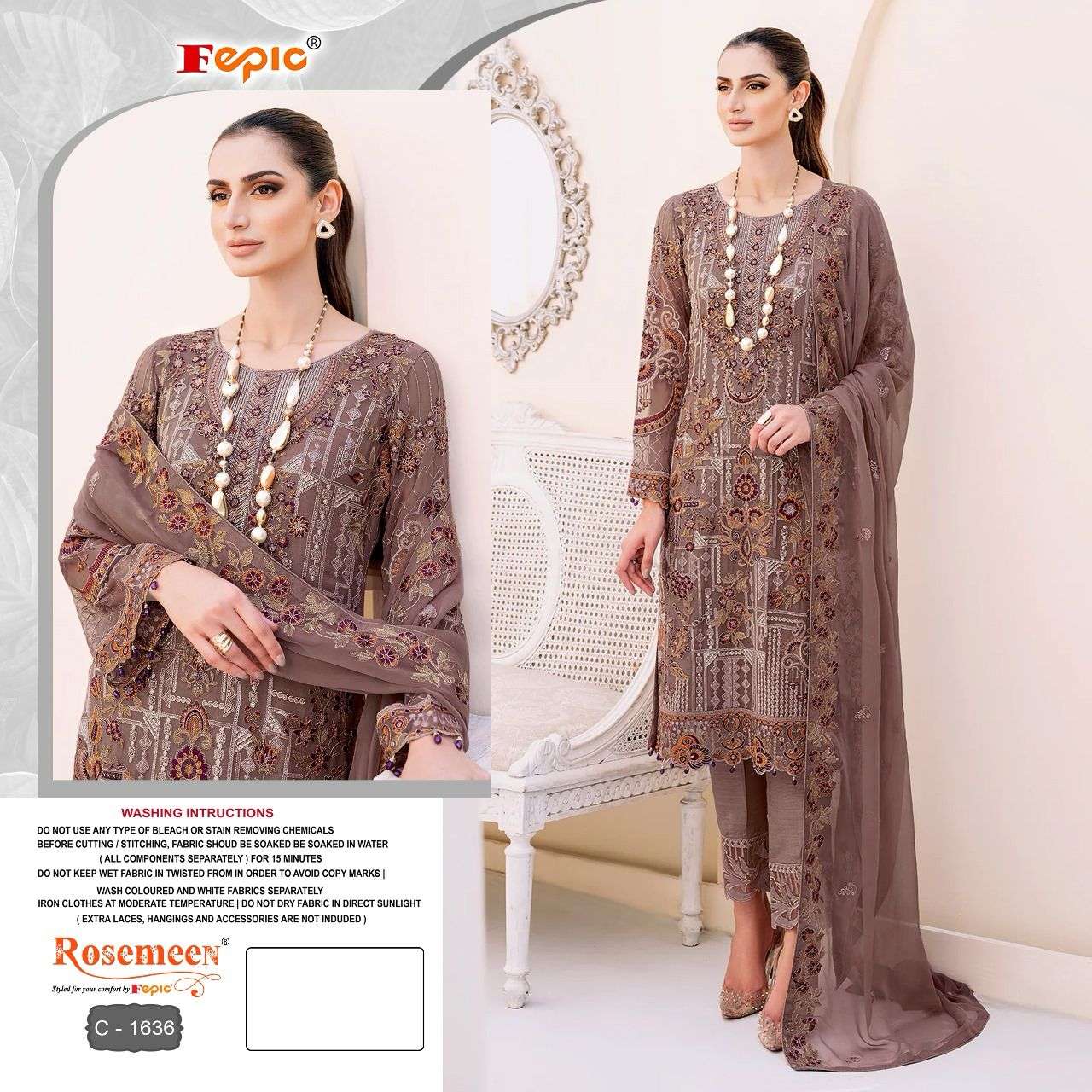 Fepic Rosemeen C 1636 Embroidered Pakistani Suit Wholesale catalog