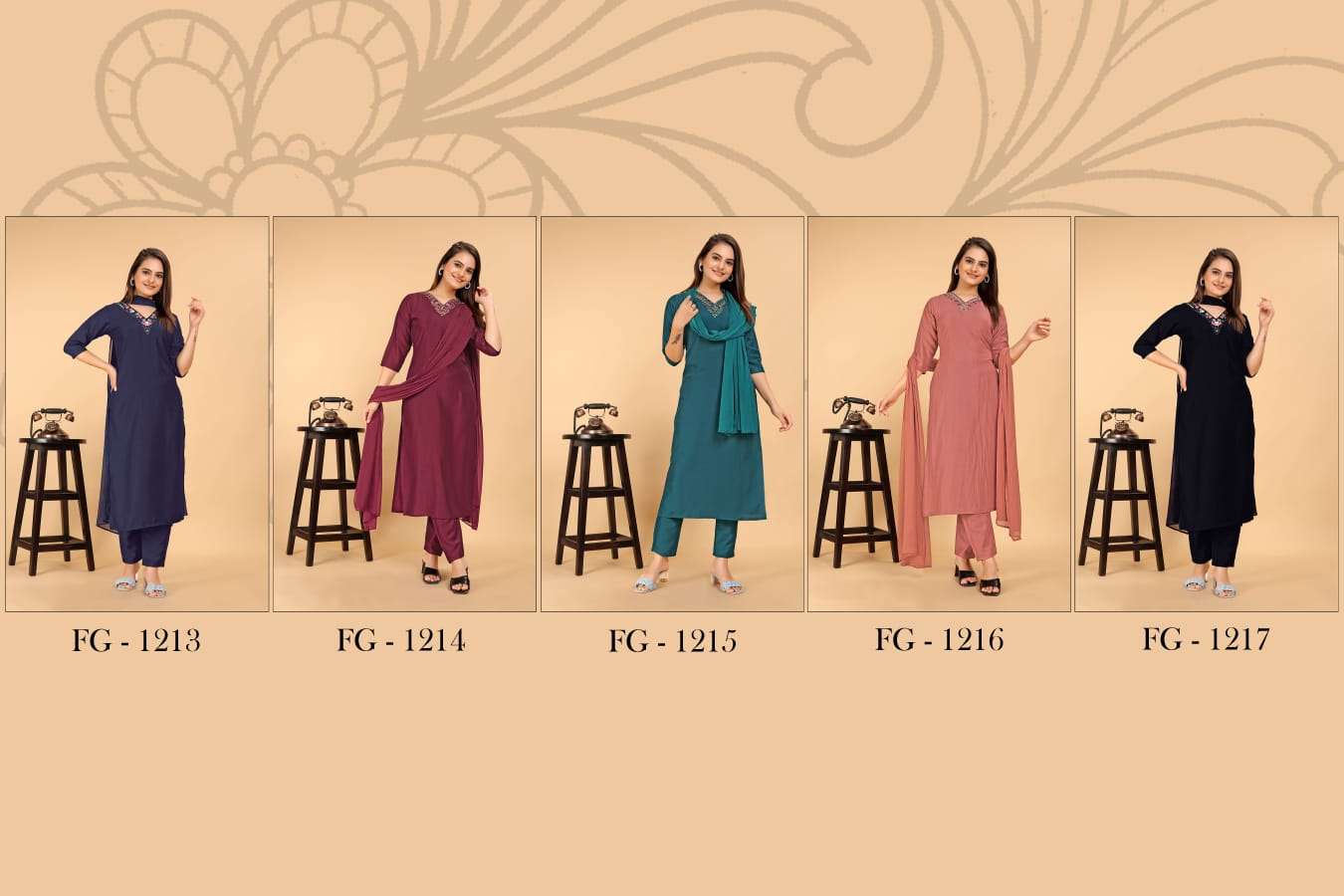Fg Manohari Pure Bsy Chinnon Kurti With Bottom Dupatta Wholesale catalog