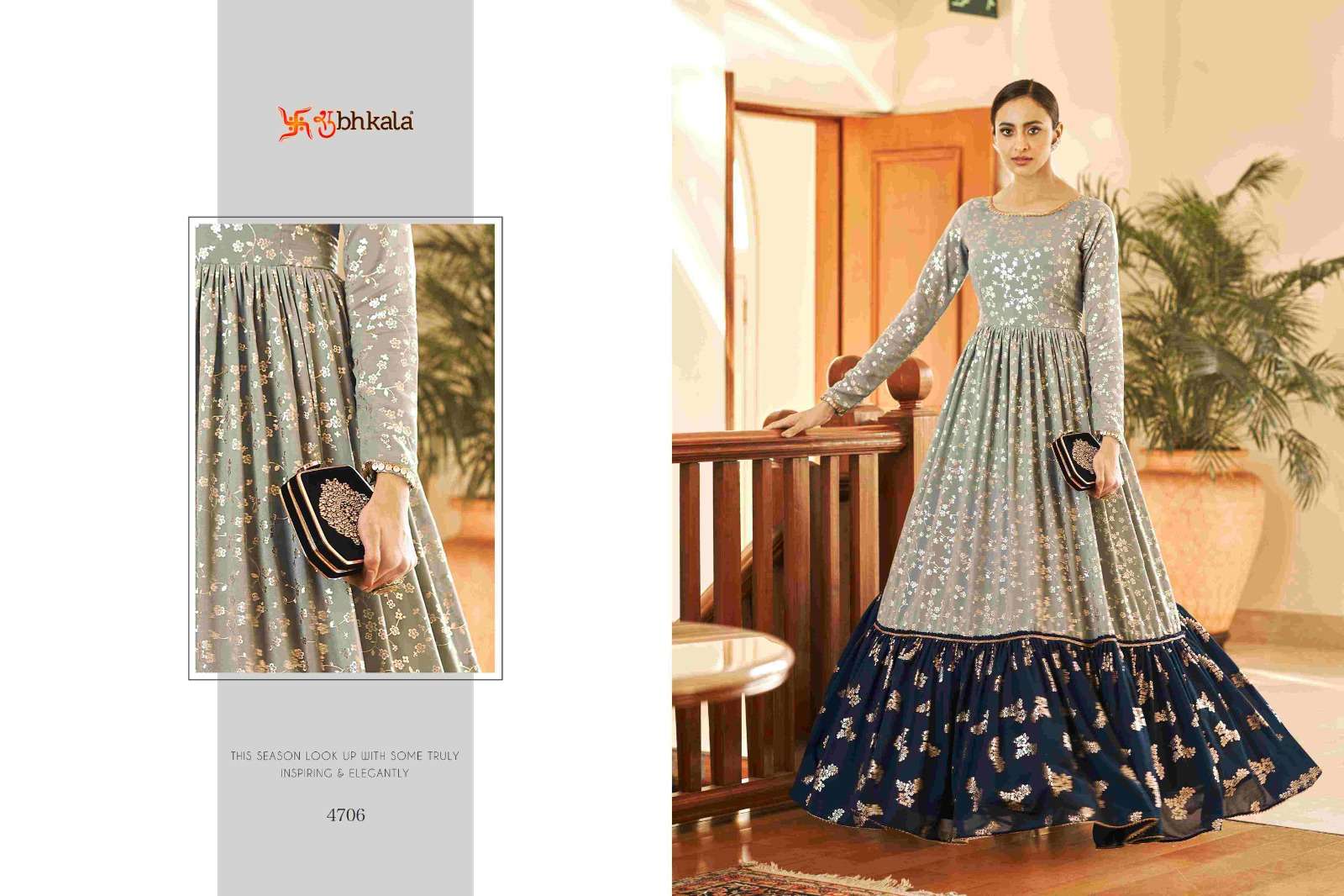FLORY VOL. 18 Georgette Metalic Foil Work Anarkali Gown Kurti Wholesale catalog