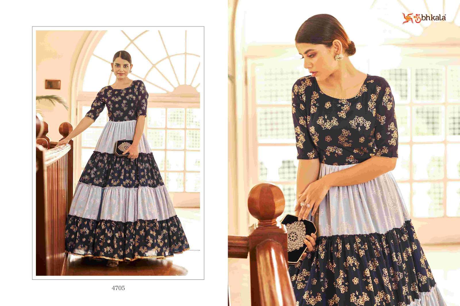 FLORY VOL. 18 Georgette Metalic Foil Work Anarkali Gown Kurti Wholesale catalog