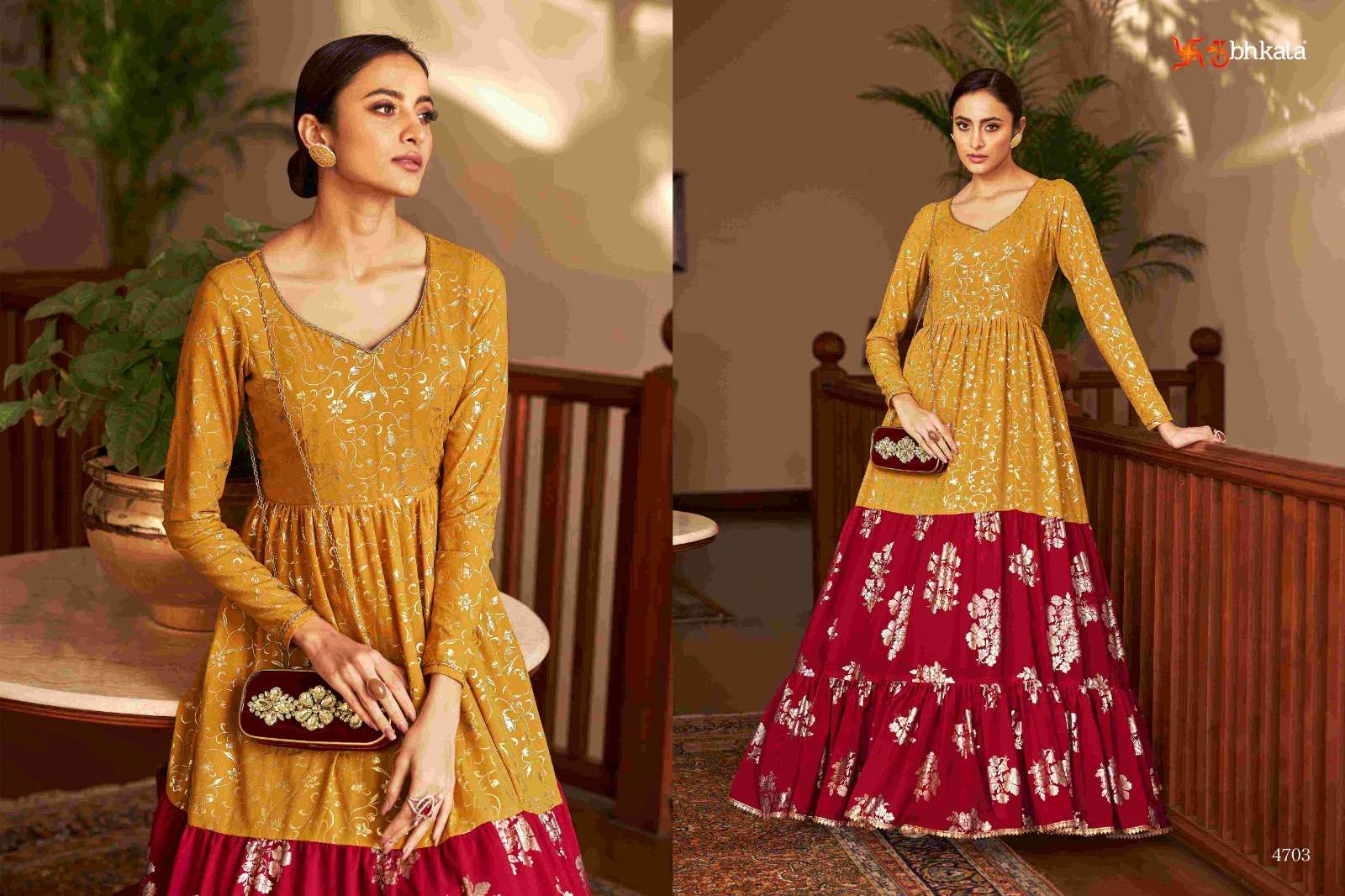 FLORY VOL. 18 Georgette Metalic Foil Work Anarkali Gown Kurti Wholesale catalog