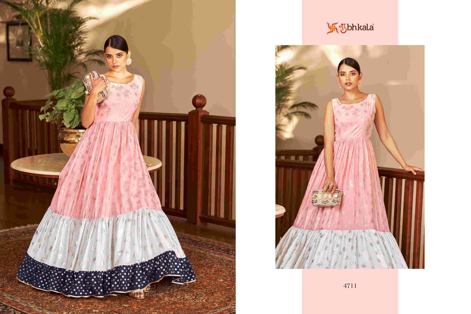 FLORY VOL. 18 Georgette Metalic Foil Work Anarkali Gown Kurti Wholesale catalog