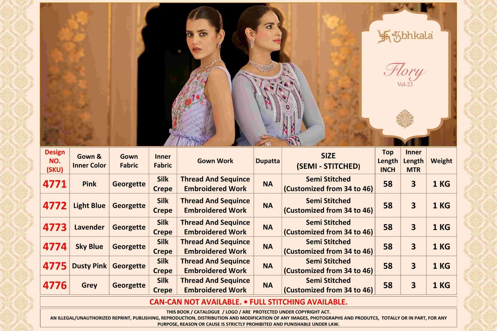 FLORY VOL. 23 Sequince Embroidered Work Anarkali Gown Kurti Wholesale catalog