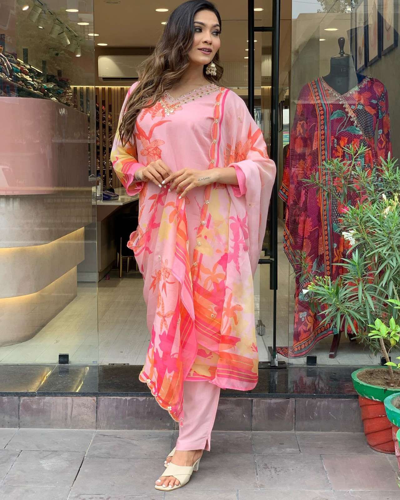 Jivika Pink Premium Organza Kurti Wholesle catalog