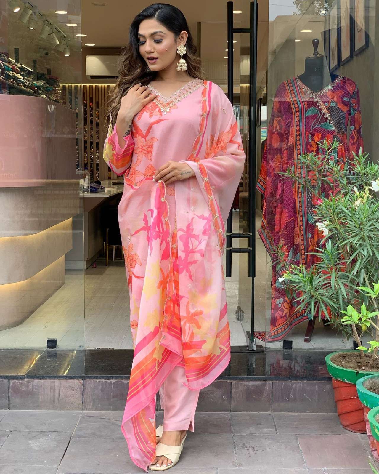 Jivika Pink Premium Organza Kurti Wholesle catalog