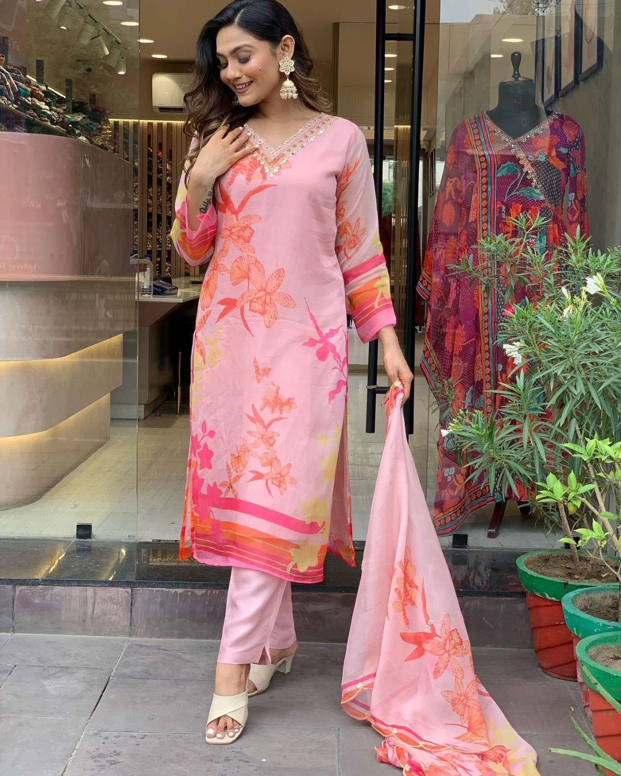 Jivika Pink Premium Organza Kurti Wholesle catalog