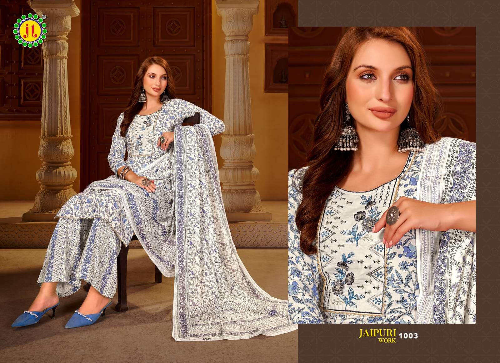 Jt Jaipuri Work Rayon Embroidery Dress Material Wholesale catalog