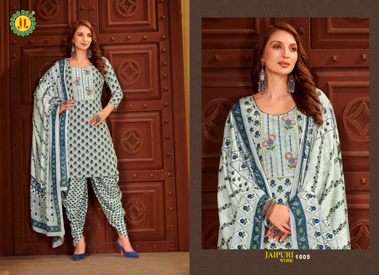 Jt Jaipuri Work Rayon Embroidery Dress Material Wholesale catalog