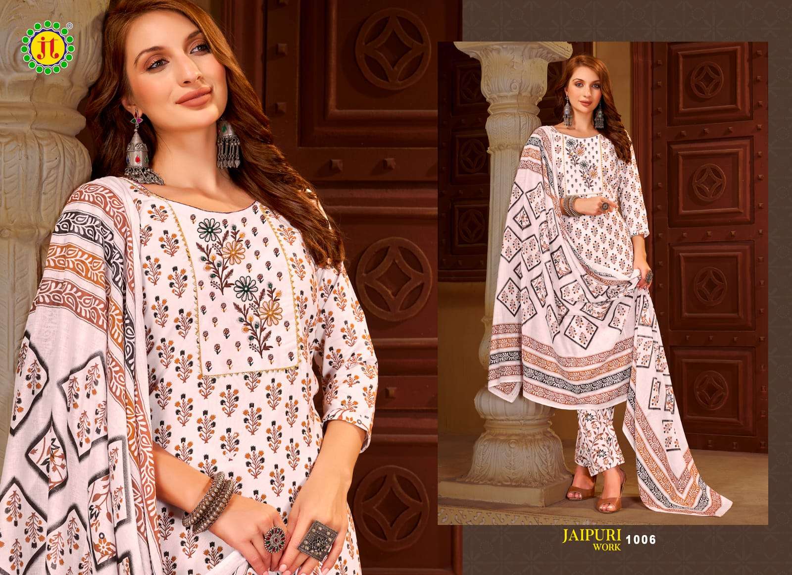 Jt Jaipuri Work Rayon Embroidery Dress Material Wholesale catalog