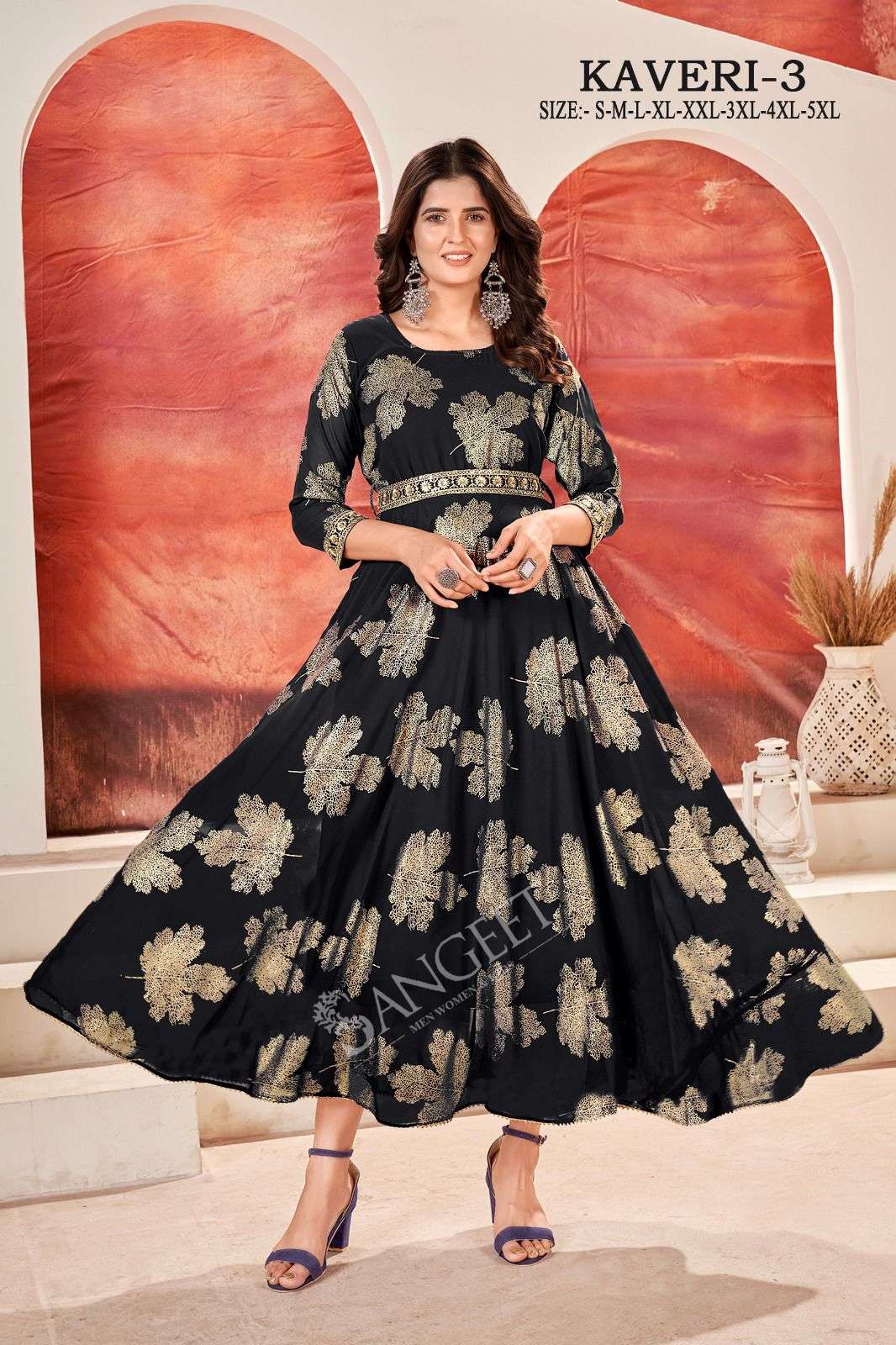 KAVERI-3 FAUX GEORGETTE FOIL GOLD PRINT Kurti Wholesale catalog