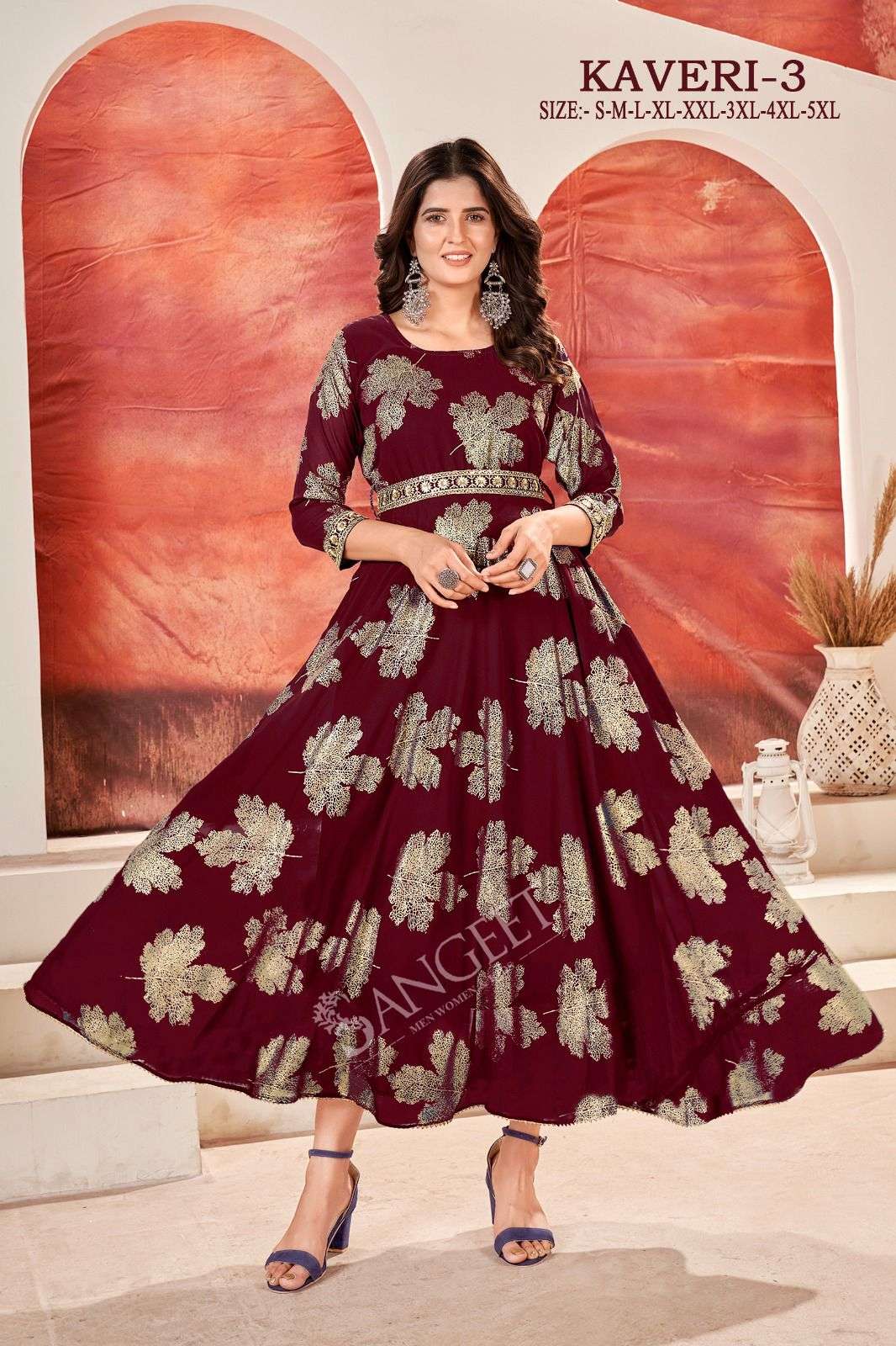 KAVERI-3 FAUX GEORGETTE FOIL GOLD PRINT Kurti Wholesale catalog