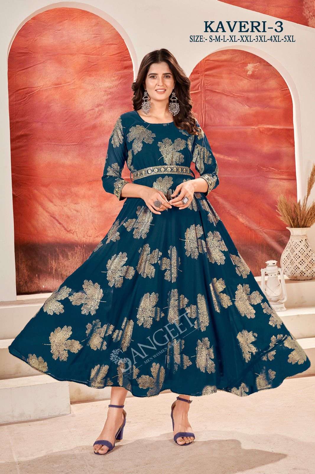KAVERI-3 FAUX GEORGETTE FOIL GOLD PRINT Kurti Wholesale catalog