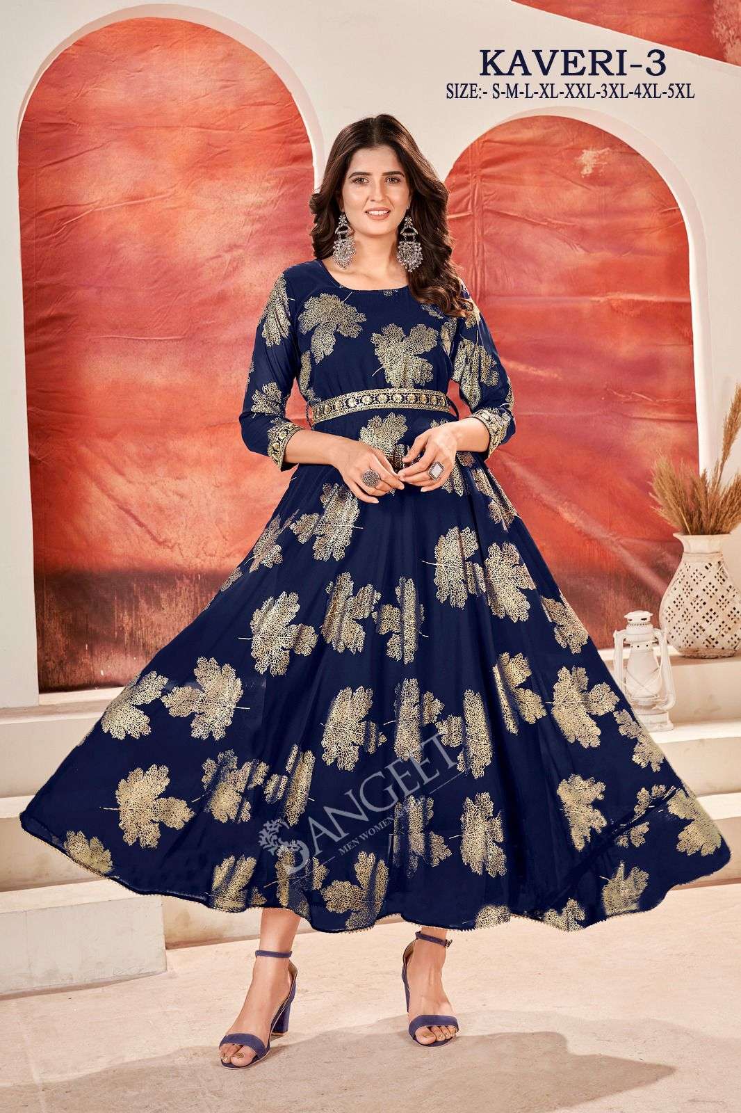 KAVERI-3 FAUX GEORGETTE FOIL GOLD PRINT Kurti Wholesale catalog