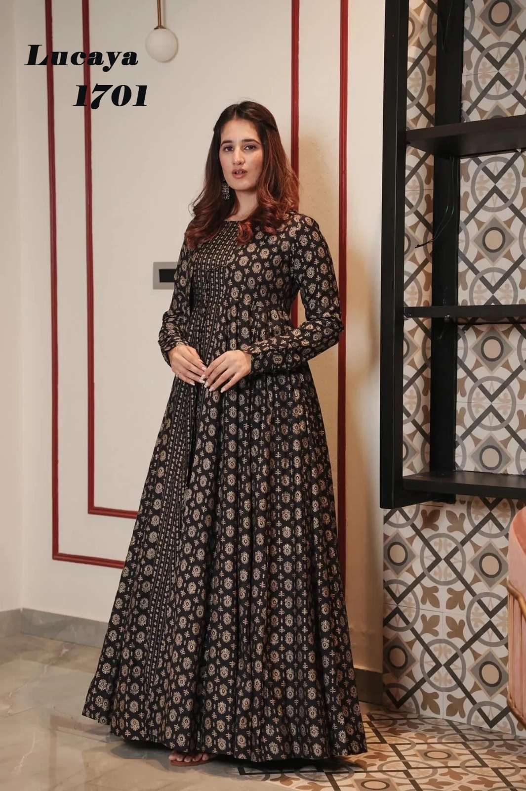 Lucaya Vol 17 presents this stunning fancy 2pcs beautiful printed shrug with gown Kurti Wholesale catalog
