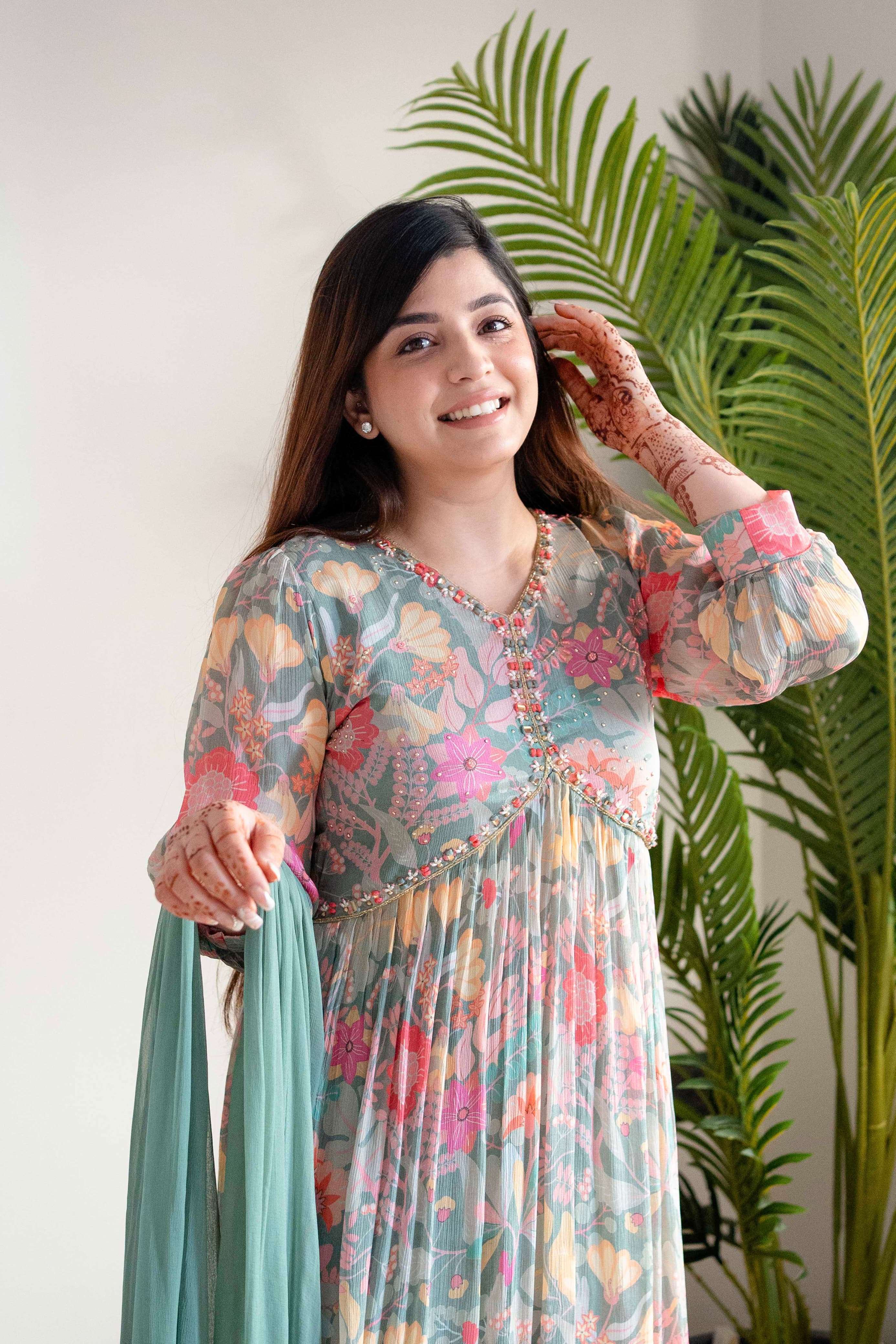 Mehera Green Chinnon Alia Cut Kurti Wholesale catalog